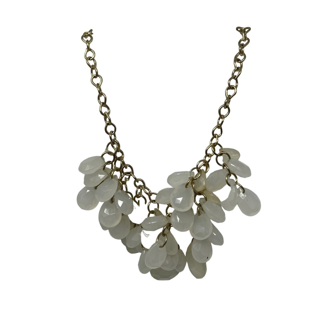 Gold Tone Necklace with White Milky Pear Shaped Beads